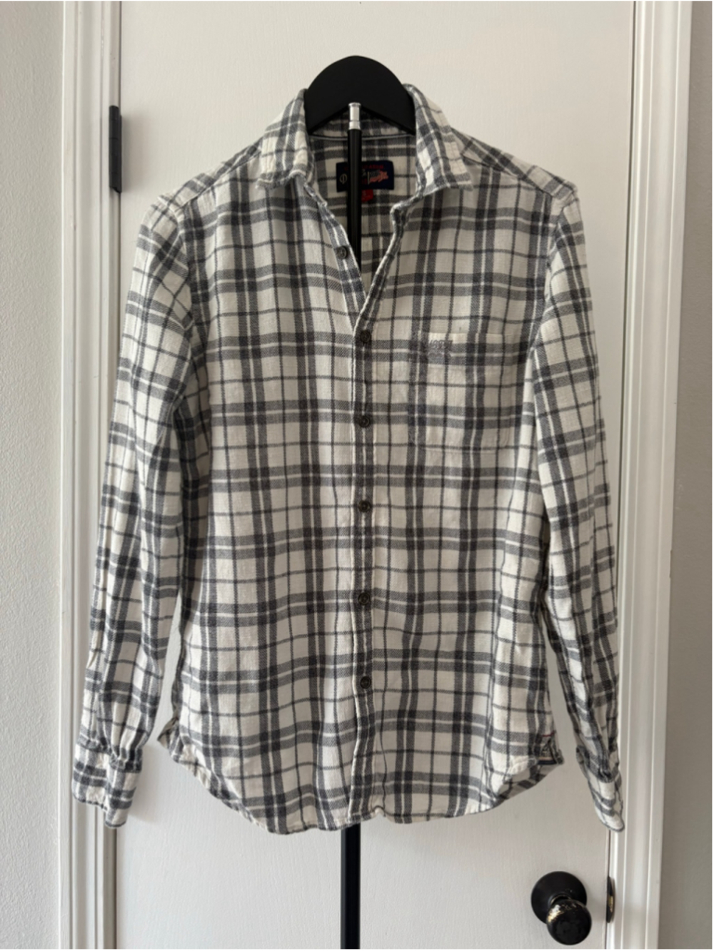 US Polo Assn Denim Co Plaid Flannel Button Up Shirt Mens Small White Grey Check